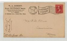 Mr. C. D. Elliot Somerville, Mass 1899 W. A. Sanborn Face and Common Brick, Perkins Collection 1861 to 1933 Envelopes and Postcards